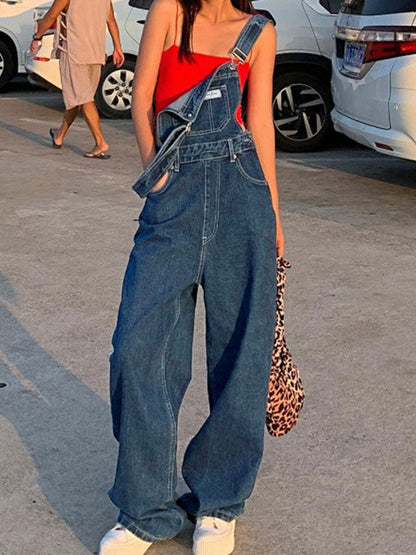 Blue Washed Effect Boyfriend Denim Overalls