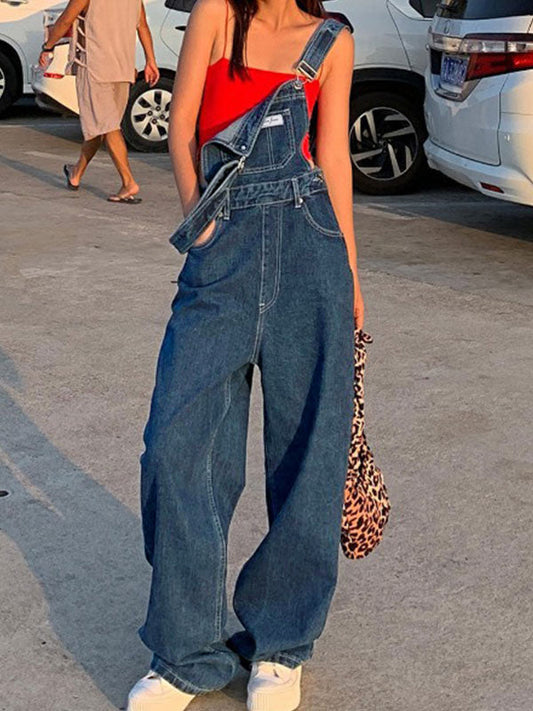 Blue Washed Effect Boyfriend Denim Overalls