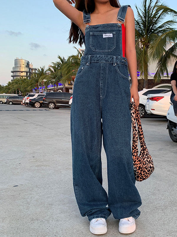 Blue Washed Effect Boyfriend Denim Overalls