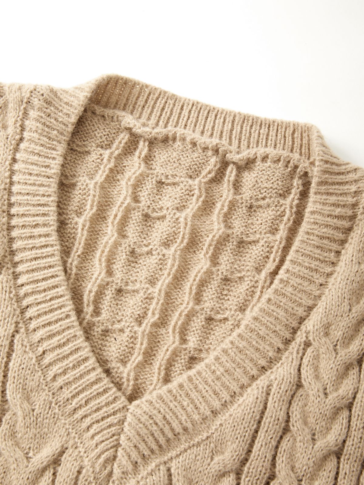 Color Sweet V Neck Cable Knit Long Sleeve Mini Dress