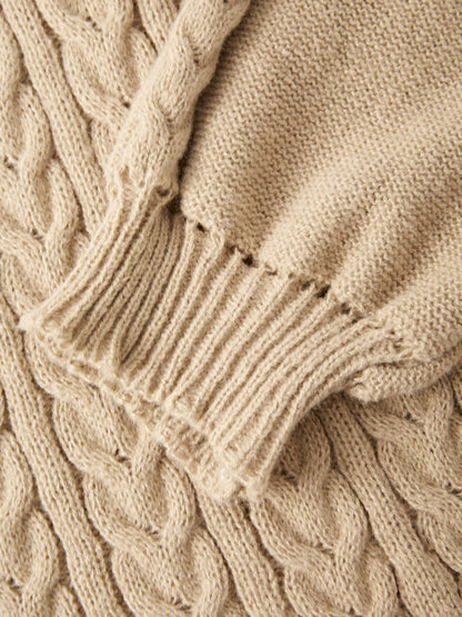 Color Sweet V Neck Cable Knit Long Sleeve Mini Dress