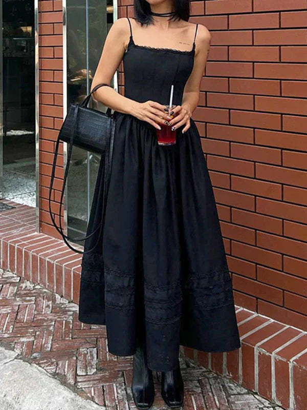 Black Lace Up Corset Maxi Dress