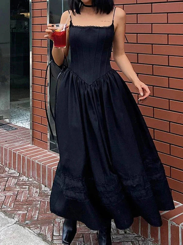 Black Lace Up Corset Maxi Dress