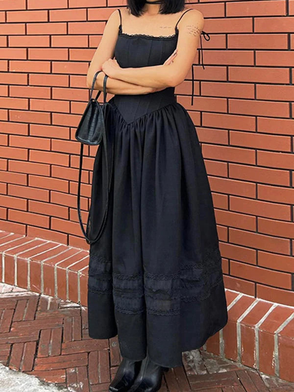 Black Lace Up Corset Maxi Dress