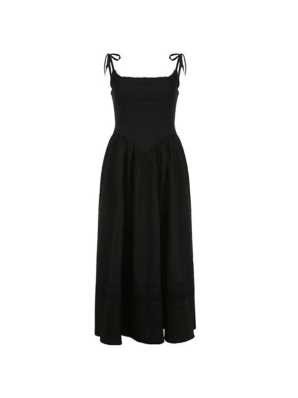 Black Lace Up Corset Maxi Dress