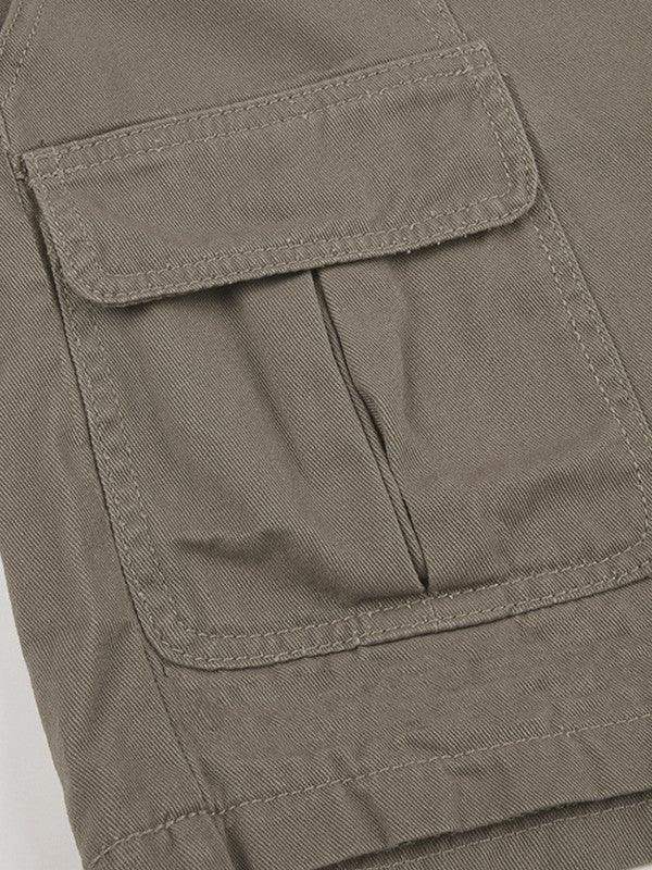 Grey Denim Cargo Shorts With Straight Leg
