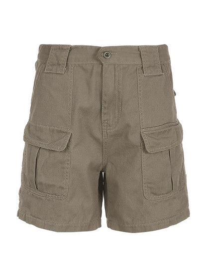 Grey Denim Cargo Shorts With Straight Leg