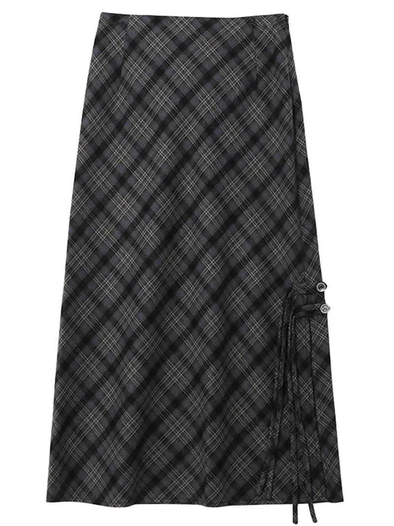 Long Sweet Cool Style High Waist Slit Plaid Tube Skirt