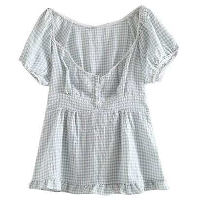 Grunge Lace Crop Y2k Square Neck Short Sleeve Sweet Gothic T-shirts