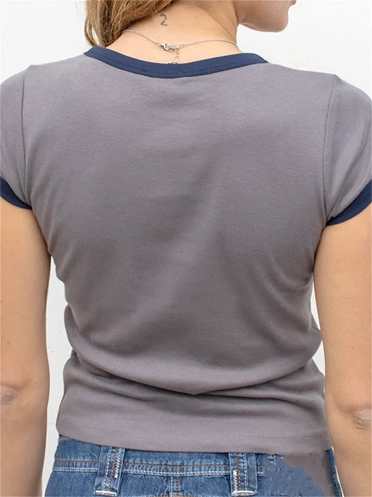 Color Patchwork Summer Oneck Basic T-shirts