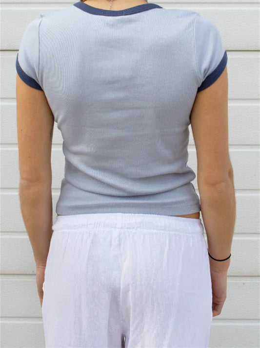 Color Patchwork Summer Oneck Basic T-shirts