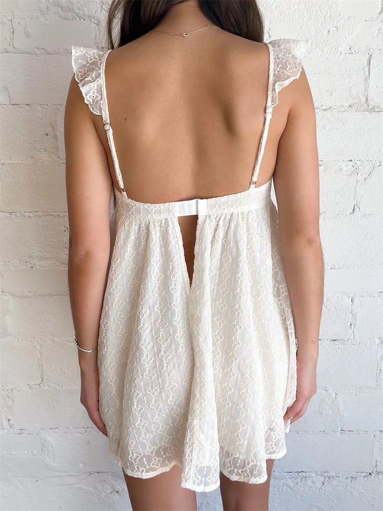 Lace Sleeveless Strap Mini Dresses