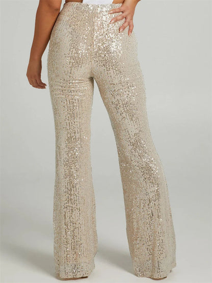 Sequined High Waist Slim Fit Flare Club Pant