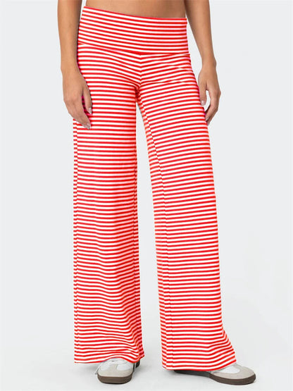 Loose Wide-leg Striped Elastic Waist Pant