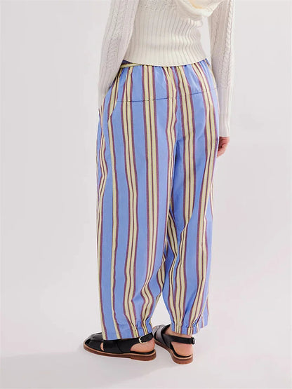 Striped Print Loose Elastic Waist Pant