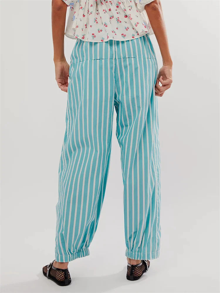 Striped Print Loose Elastic Waist Pant