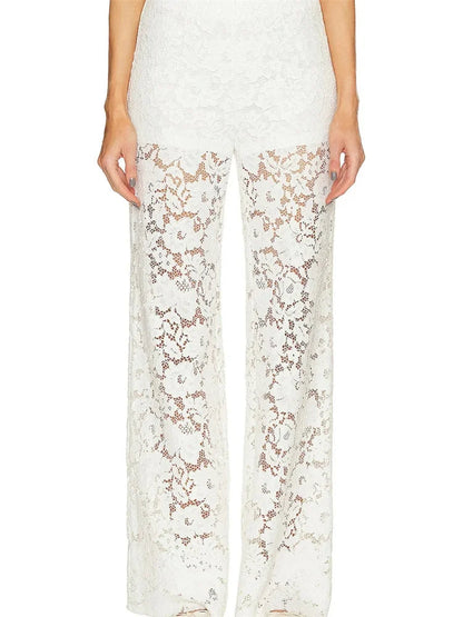 Lace Loose Wide Leg See-through Mesh Pant