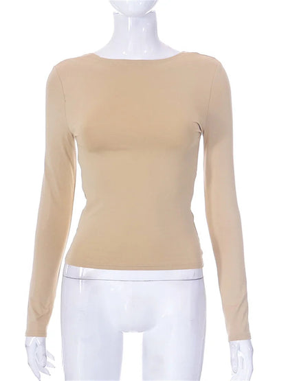 O Neck Cropped Spring Autumn Backless Basic T-shirts