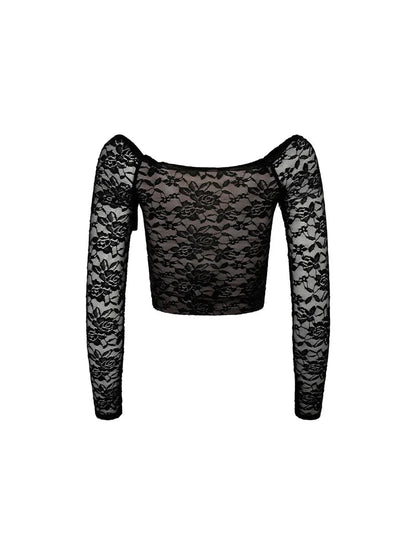 Lace Slash Neck Long Sleeve Off Shoulder Spring Fall T-shirts