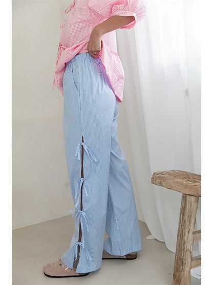 Lace See-through Elastic Waist Wide Leg Pant