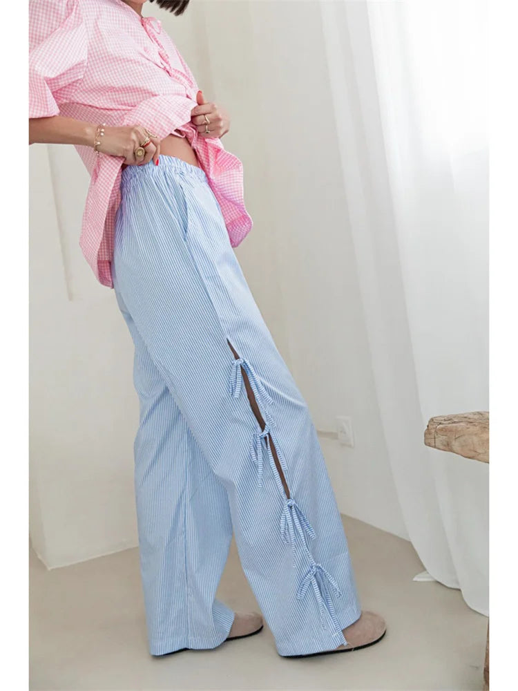 Lace See-through Elastic Waist Wide Leg Pant
