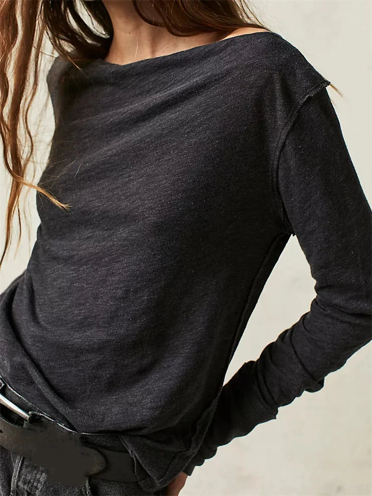 Loose Fit Color Spring Fall Pullovers Basic Tees Shirts T-shirts