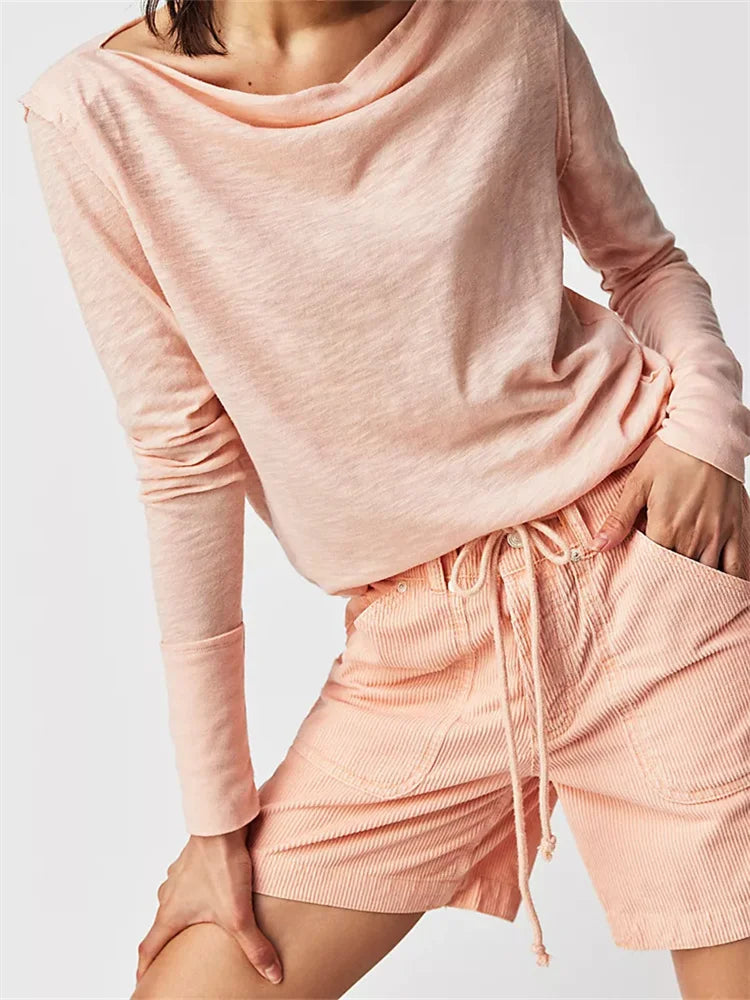 Loose Fit Color Spring Fall Pullovers Basic Tees Shirts T-shirts
