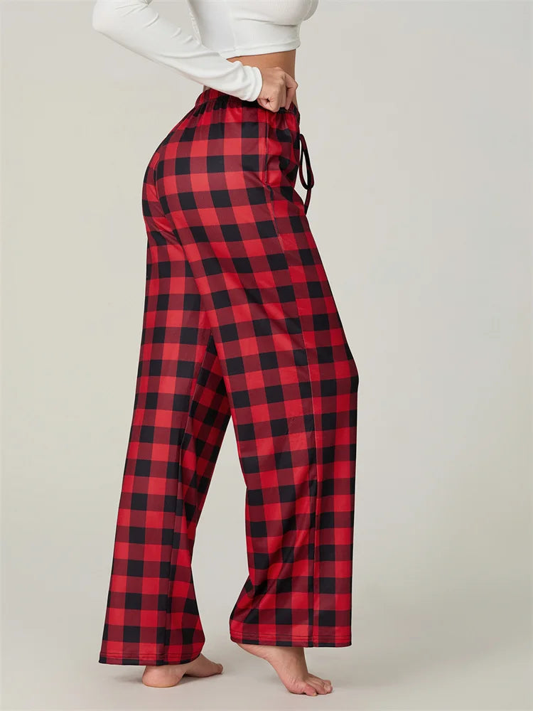 Christmas Plaid Print Lace-up Elastic Sleep Pant