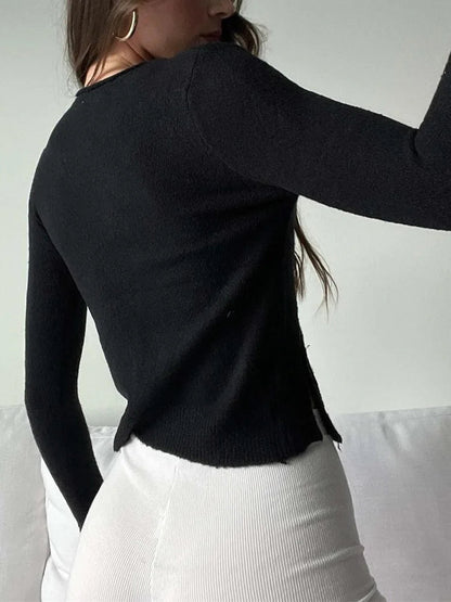 Cropped Knitted Fall Spring Long Sleeve T-shirts