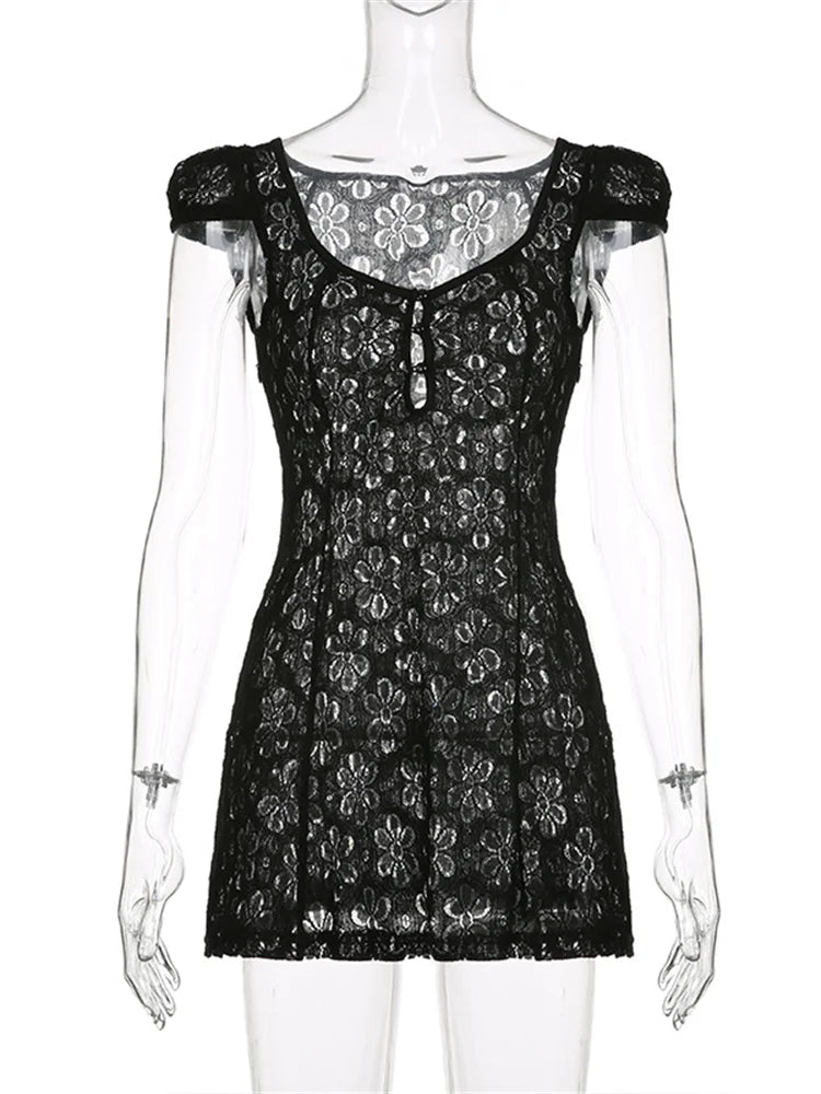 Lace V-neck A-line Mini Dresses