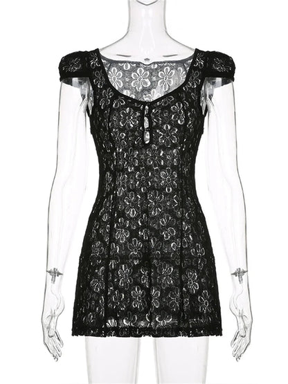Lace V-neck A-line Mini Dresses