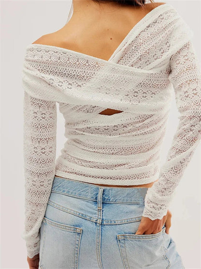 Lace Fairy Grunge V Neck Ruched Color T-shirts