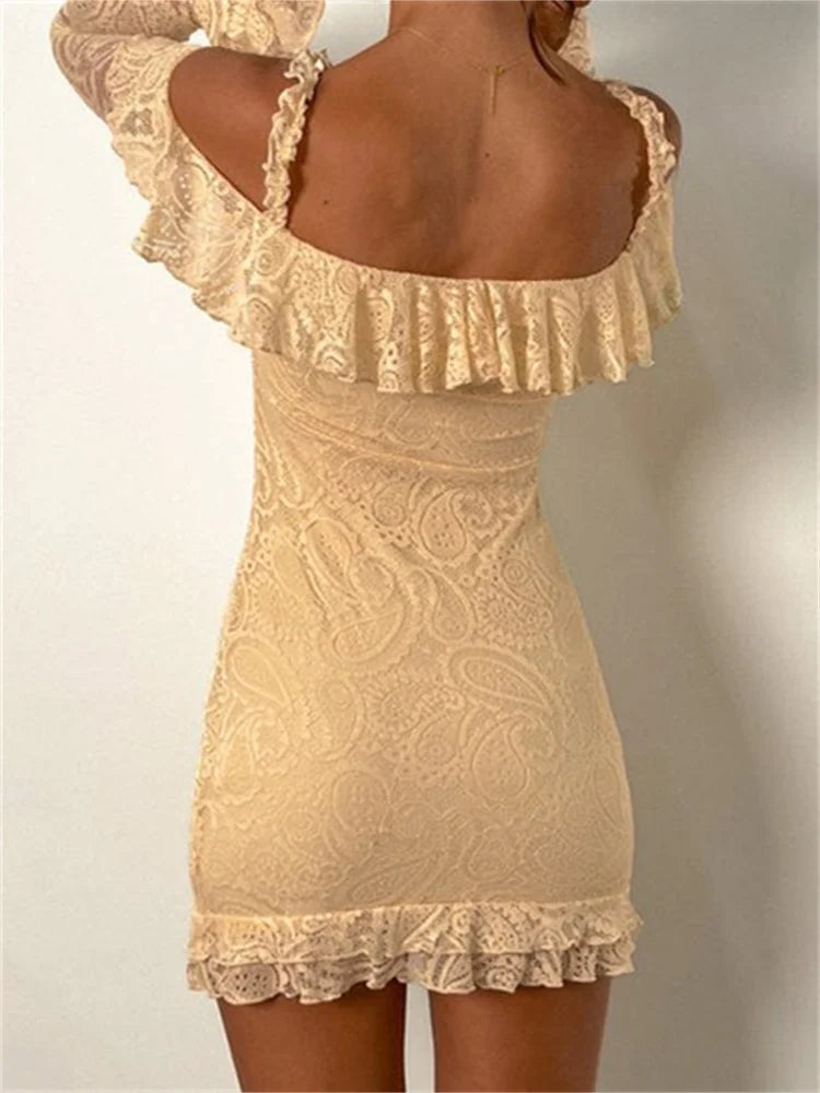 Romantic Lace Off-shoulder Ruffled Mini Dresses
