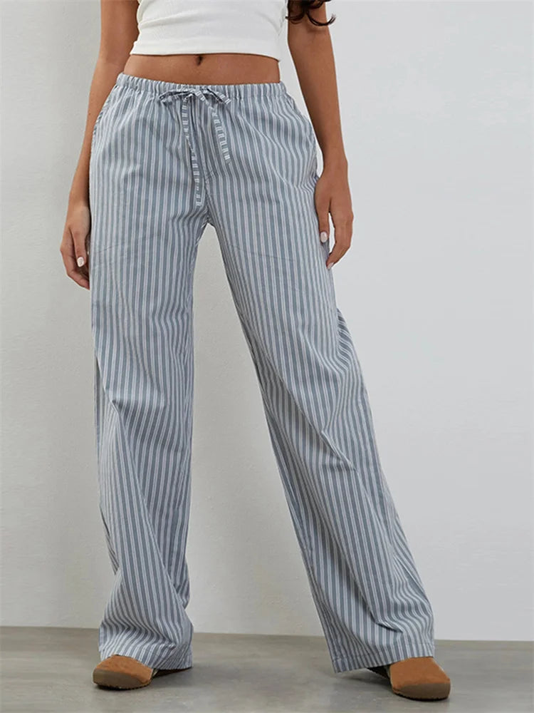 Striped Patchwork Drawstring Elastic Waist Pant