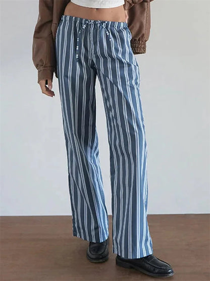 Striped Patchwork Drawstring Elastic Waist Pant