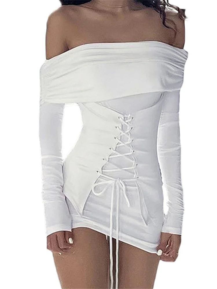 Criss-cross Tie-up Long Sleeve Mini Dresses