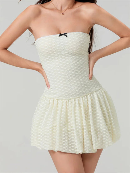 Lace Bow Off-shoulder Mini Dress
