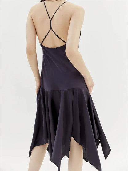Sleeveless Deep V-neck Backless Criss-cross Pleated Party Midi Dress