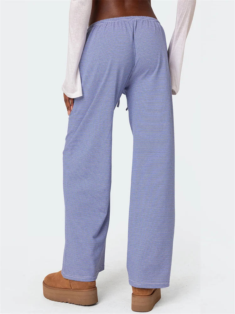 Striped Tie-up Elastic Waist Loose Pant