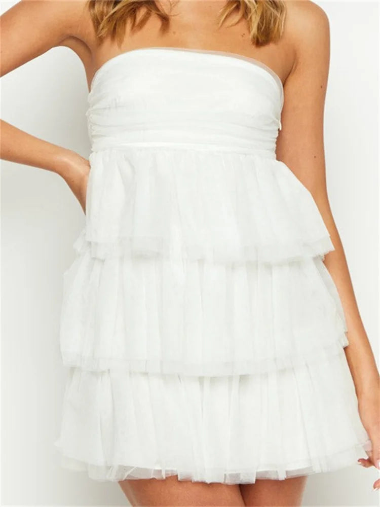 Off Shoulder Strapless Ruffles Party Mini Dresses