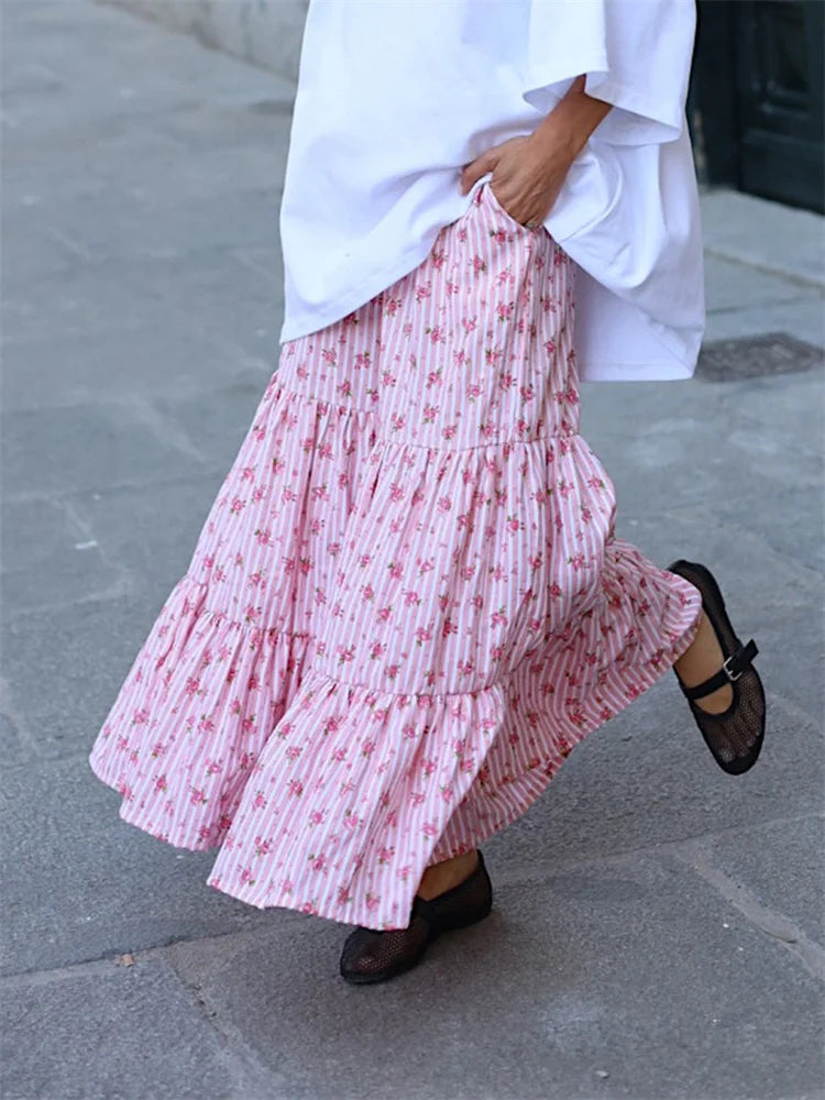 Flared Striped Elastic High Waist Pant
