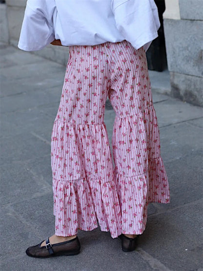 Flared Striped Elastic High Waist Pant