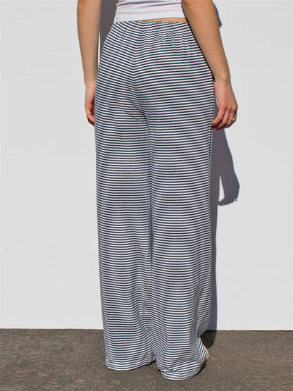 Wide-leg Striped Drawstring Elastic Sweatpant