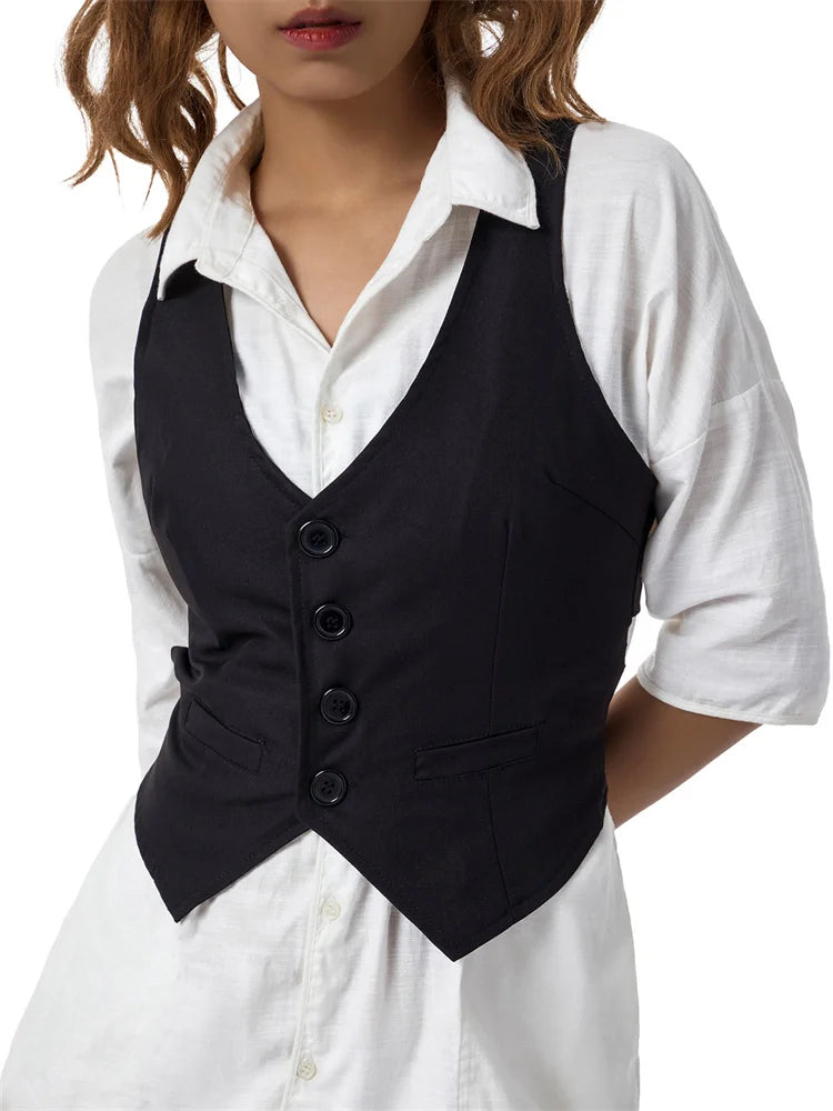 Y2k Bustiers Buttons Up Vest Waistcoat Summer Cropped V-neck Backless Slim Fit Corset Crop Top