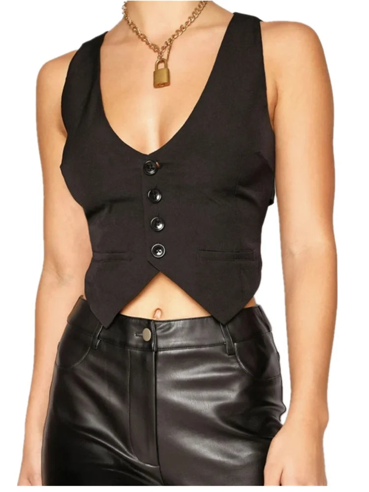 Y2k Bustiers Buttons Up Vest Waistcoat Summer Cropped V-neck Backless Slim Fit Corset Crop Top