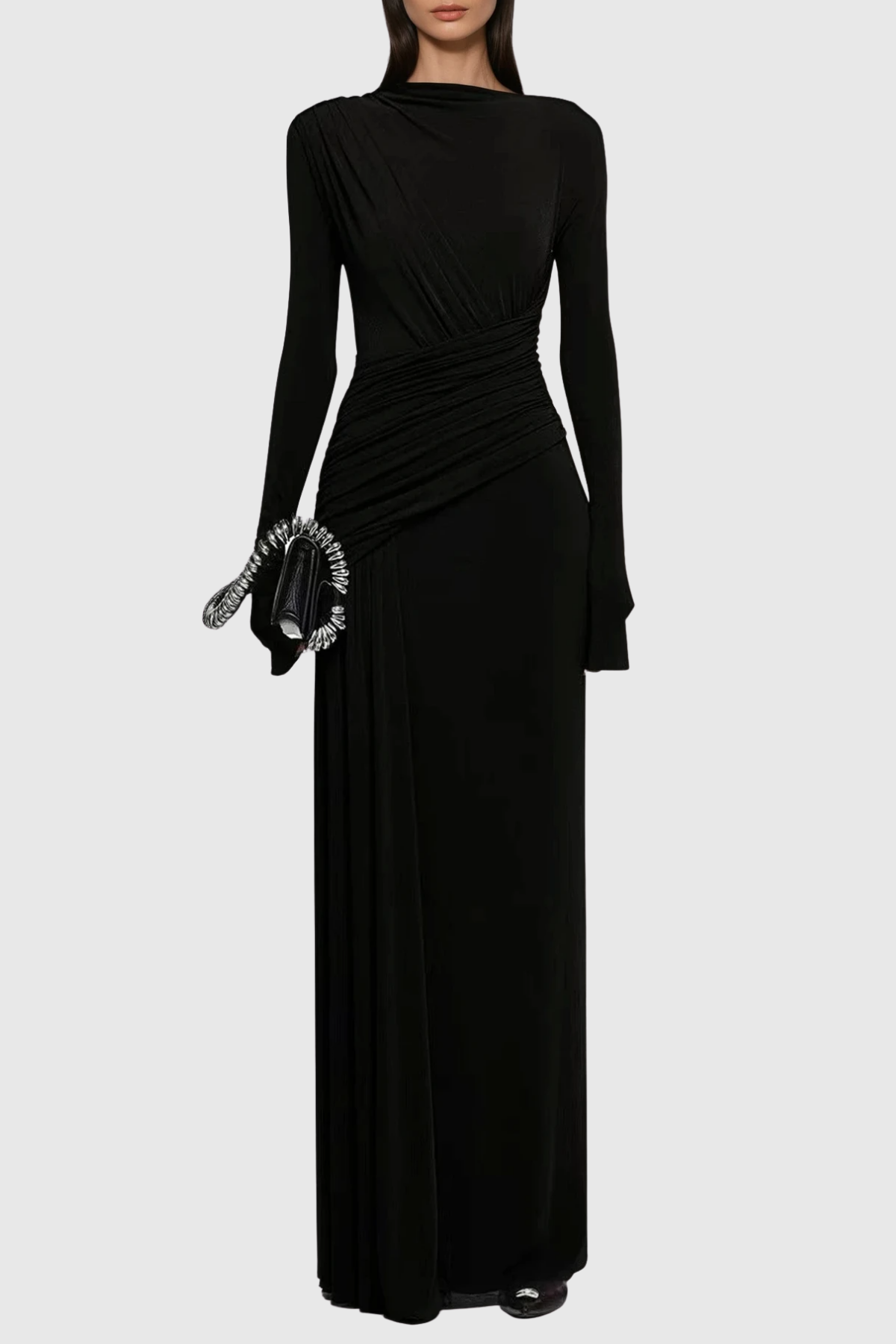 Cabdirashiid Ruch Asymmetric Maxi Dress in Black