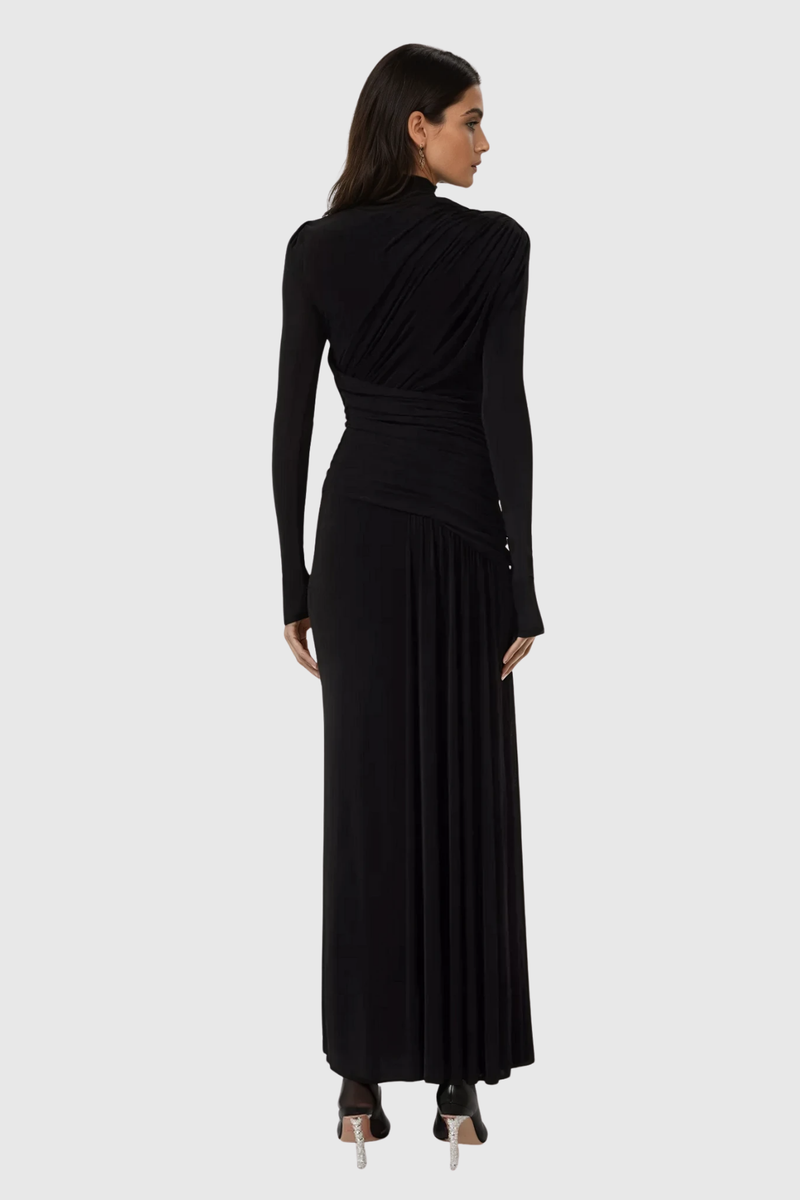 Cabdirashiid Ruch Asymmetric Maxi Dress in Black