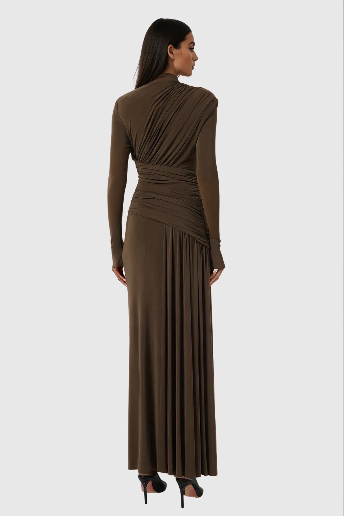 Cabdirashiid Ruch Asymmetric Maxi Dress in Brown