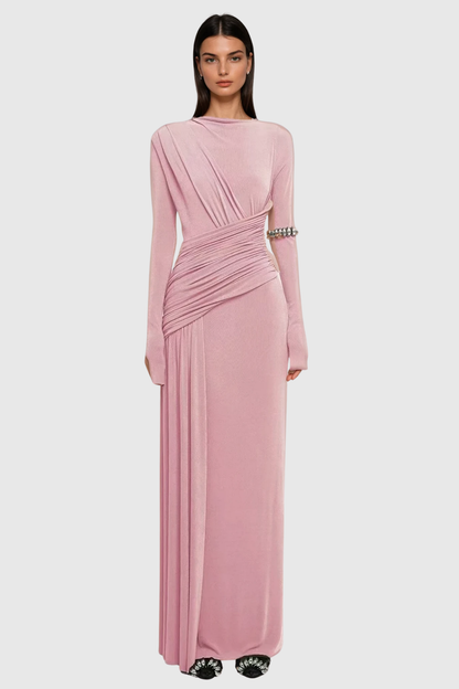 Cabdirashiid Ruch Asymmetric Maxi Dress in Pink