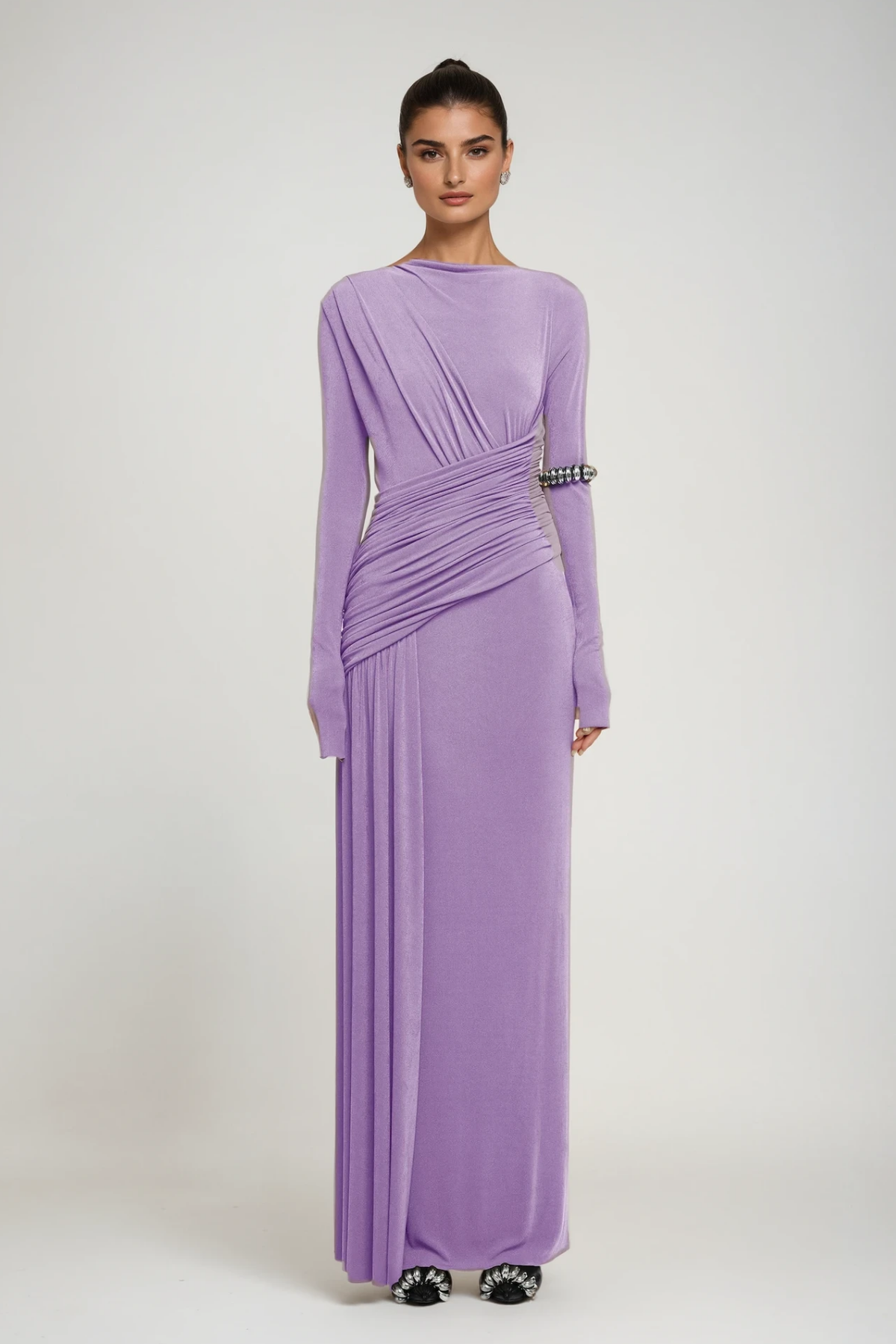 Cabdirashiid Ruch Asymmetric Maxi Dress in Purple